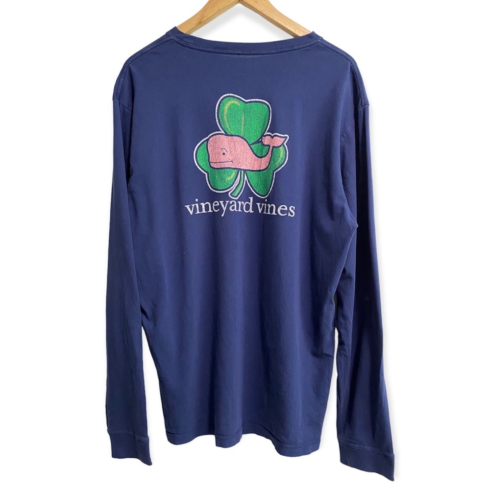 Vineyard Vines Mens Large Blue LS TShirt Green Clover Pink Whale Soft Casual